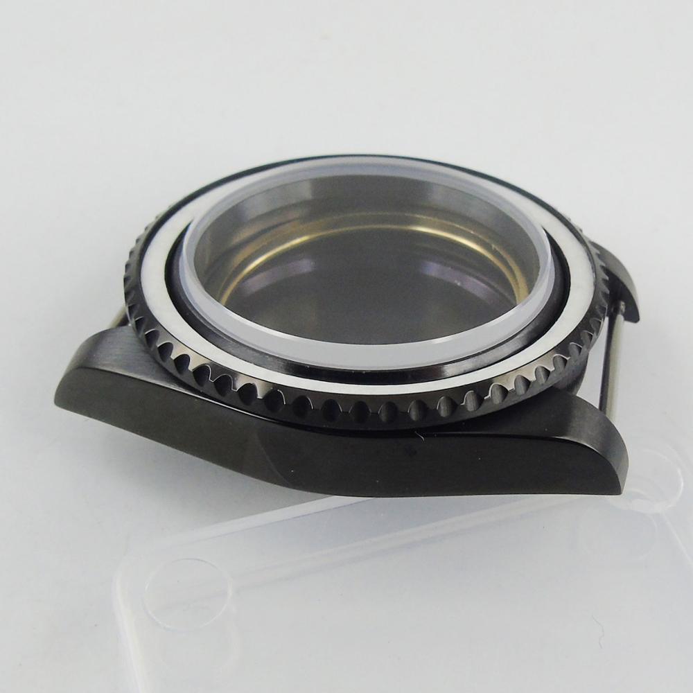 Pasform  nh35/nh36 bevægelse pvd belagt 40mm sort urkasse med safirglas roterende ramme