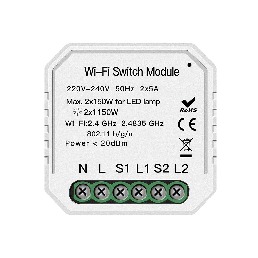 Concealed Wifi Switch 2 Way Dual Control Switch Panel Switch Independent Control Switch for Alexa Google Home Smart Phone: Default Title
