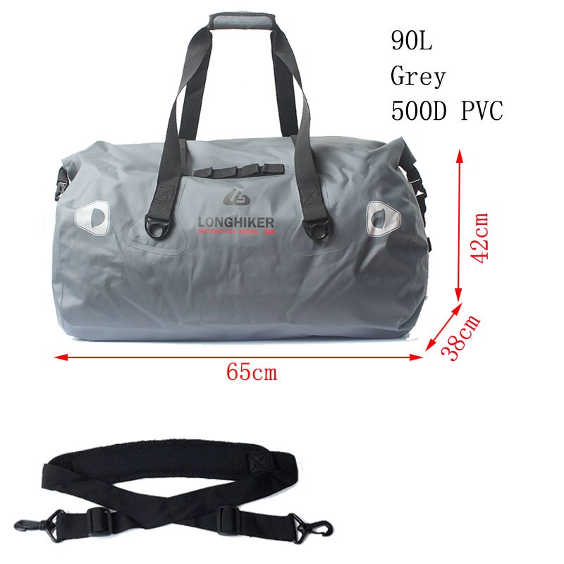 Outdoor Swimming Waterproof Duffle Bag for Motorcycle Tail Bag Riding Cycling Gym Kayaking Boating Rafting Fishing Camping: LHK392-Grey90L-PVC