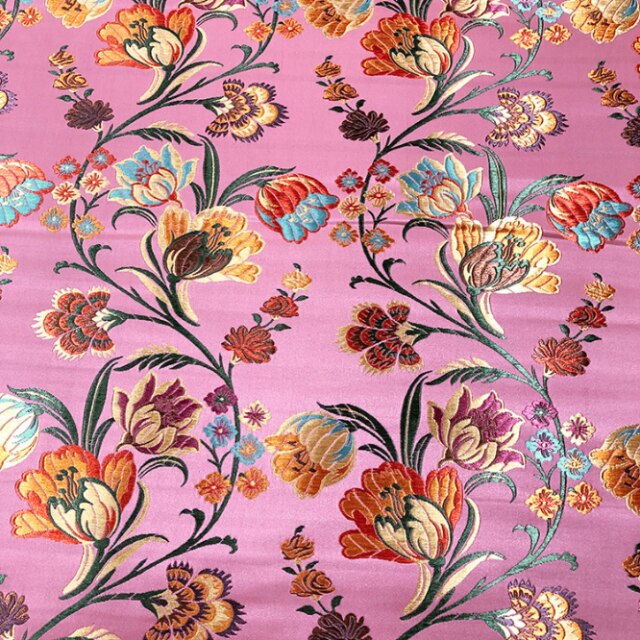CF1137 Red/Golden/Blue Flowers Jacquard Silk Brocade Fabric Chinese Cheongsam Clothes Dress Jacket Fabric DIY Sewing Silk Fabric: pink