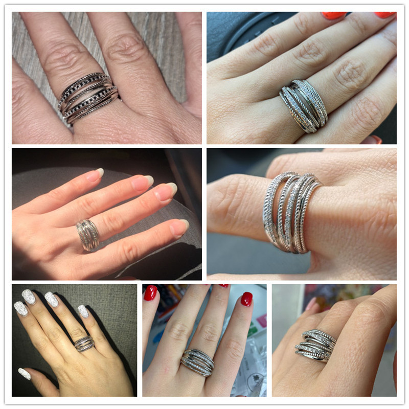 Huitan-anillos de fila múltiple para mujer, Color plateado, brillante, CZ, metálico, estilo OL, anillos de dedo versátiles para oficina, joyería de
