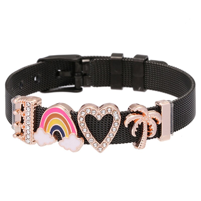 Dubbele kleur roestvrijstalen mesh armband diy eenhoorn bedel voor vrouwen heren armband sieraden verjaardag direct: Bxg 20424-13