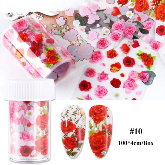 Nail Folie Decals Manicure Rose Bloem Hart Lijm Transfer Stickers Volledige Wraps Polish Sliders Tips Nail Art Decoratie TRB109