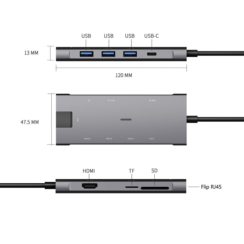 Docking Station adattatore 8 In 1 Hub USB C con RJ45 Ethernet LAN lettore di schede SD/TF USB 3.0 porta HDMI per Pro Air