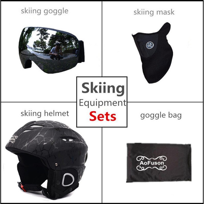 Snowboard Ski Helm Met Anti-Fog Ski Goggle Integraal Gegoten Ademend Helm Dubbele Lagen Grote Visie Skiën Goggle bril