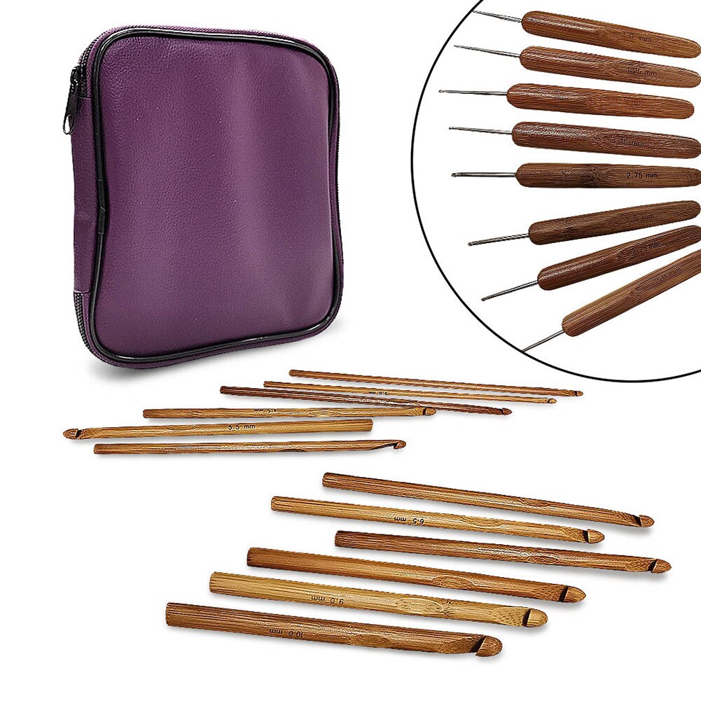 20 stuks haaknaalden met bamboe handvat, breigaren, breinaald, houten haaknaald, breigereedschap, naaiaccessoires