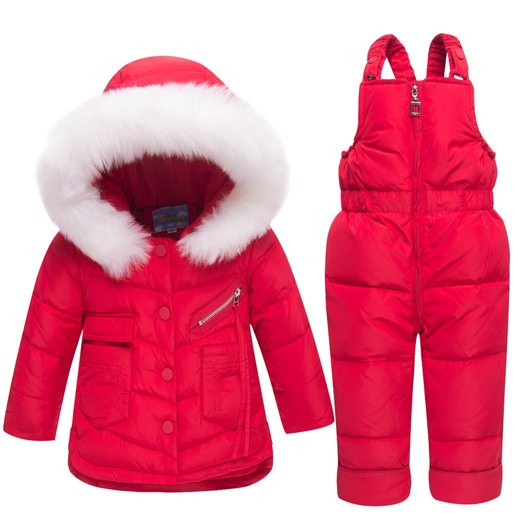 Nouvel hiver pour bébé garçon fille costume enfants canard vers le bas ensemble de vêtements bébé veste + pantalon salopette enfants vêtements Snowsuit: Red2 / 3T