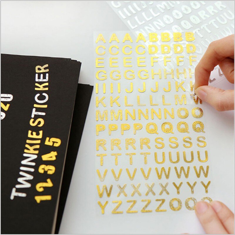 1sheet/pack Numbers sticker DIY Bronzing silver font English alphabet stickers education DIY scrapbook