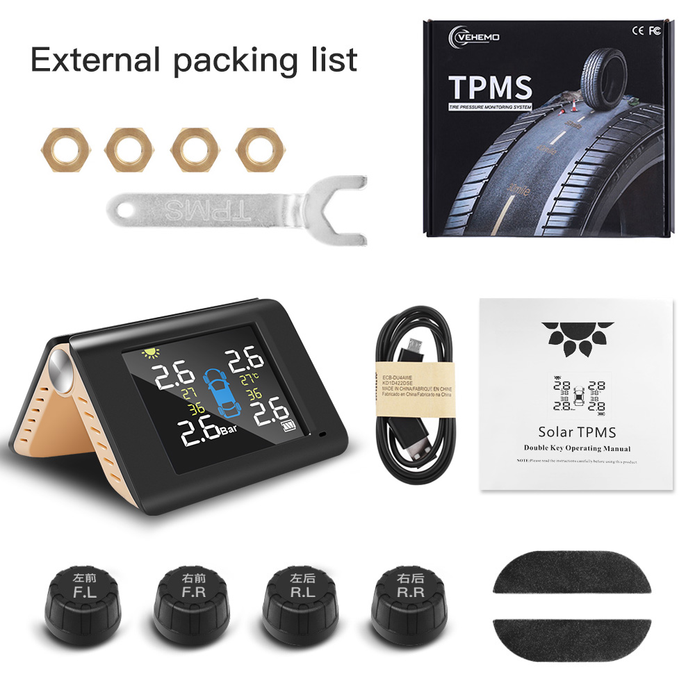 TPMS Car Tire Pressure Monitoring System With 4 External Sensor Real Time Monitor Tyre Pressure Car Security Accessories TMPS: creamy-white