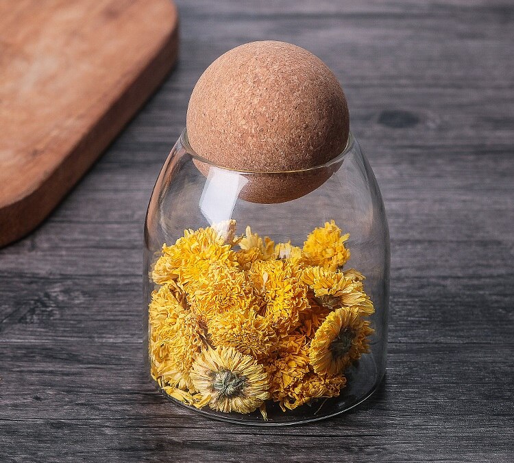 Lead Free Glass Storage Jars with Cork Lid Transparent Airtight Food Container Canister for Cookies Macaroni Beans Candy: 500ml