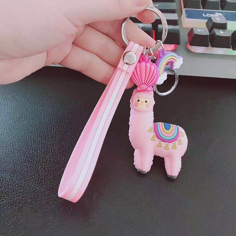 Tegneserie alpaca simpel græs mudder hest unge farve nøglering piger studerende flerfarvet nøglering: 5
