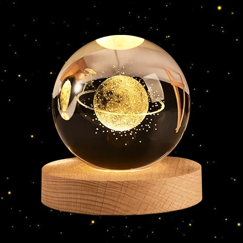 Bola de cristal 3D de 6cm, bola de cristal, Planeta Tierra, Base de madera, sistema Solar, astronomía de galaxia, de cumpleaños, decoración de escritorio para el hogar: Amarillo claro