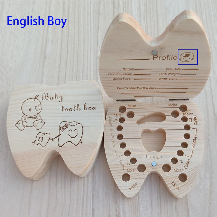Lanugo-caja de almacenamiento de dientes para niños, Mini soporte de dientes multiusos de madera, estuche de almacenamiento para dientes de leche, para recuerdos: english boy