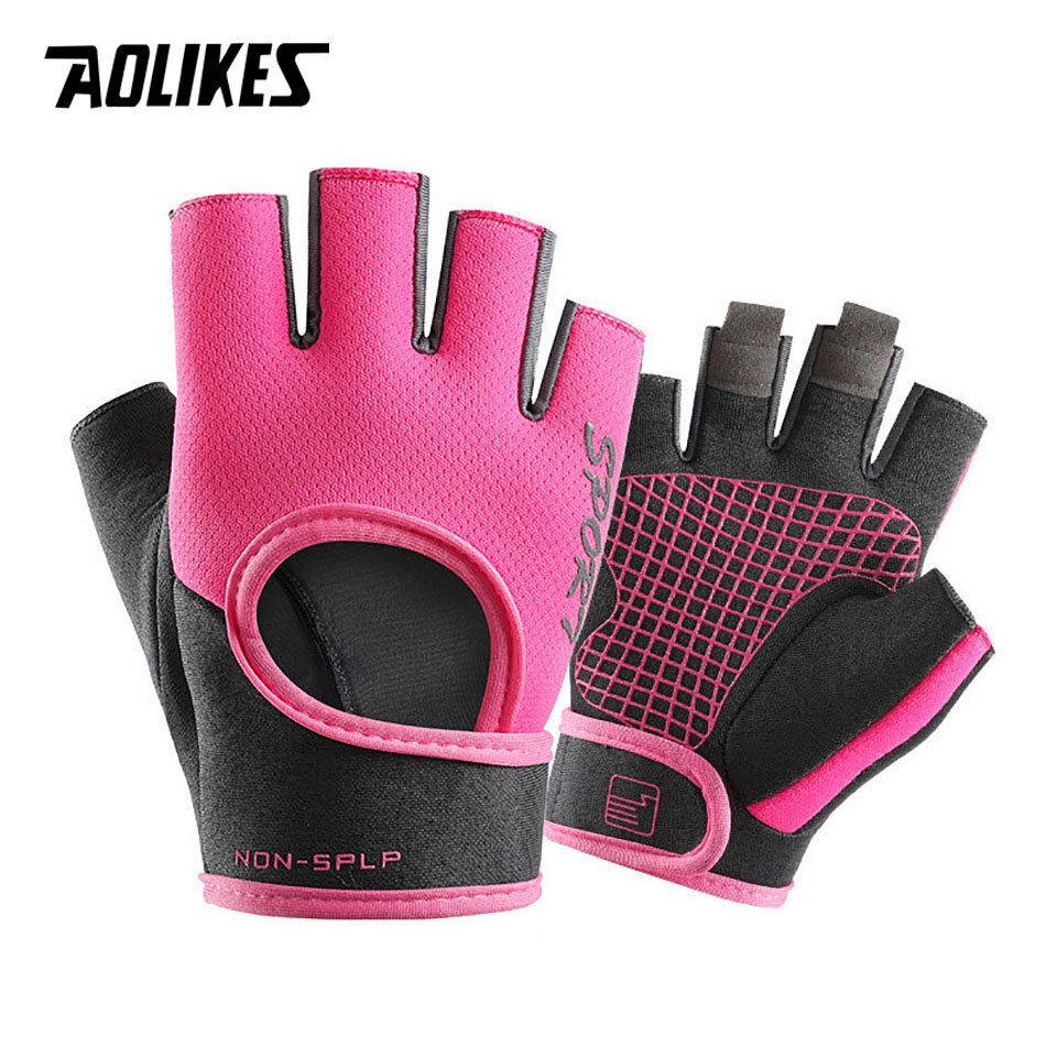 AOLIKES guanti da palestra donna sollevamento pesi Crossfit allenamento guanti Fitness Bodybuilding traspirante mezzo dito protezione mani: Pink / M