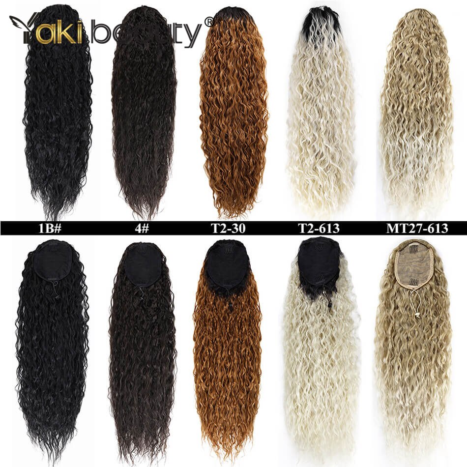 Synthetic Ponytail Water Wave Hair Extension 30Inch 140G Long Natural Black Omber Color Hairpieces For Women By YAKI BEAUTY