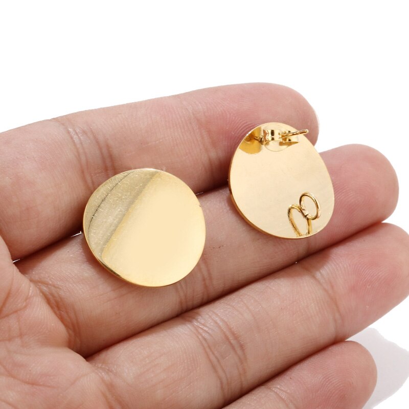 10pcs/lot round Post with Ring 20mm Gold Plated Surgical Stainless Steel Post Earrings For DIY Jewelry Making Findings