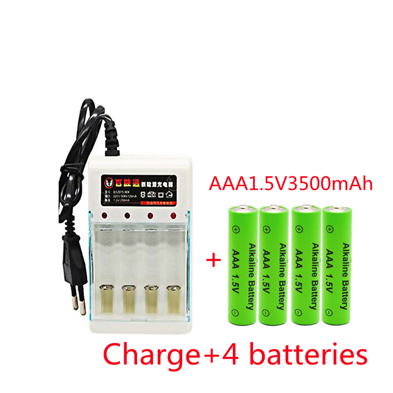 AAA 1.5 V 3500 mah batterie rechargeable AAA 1.5 V 3500 mah Rechargeable Alcalinas drummey + 1 pièces chargeur de batterie 4 cellules: WHITE