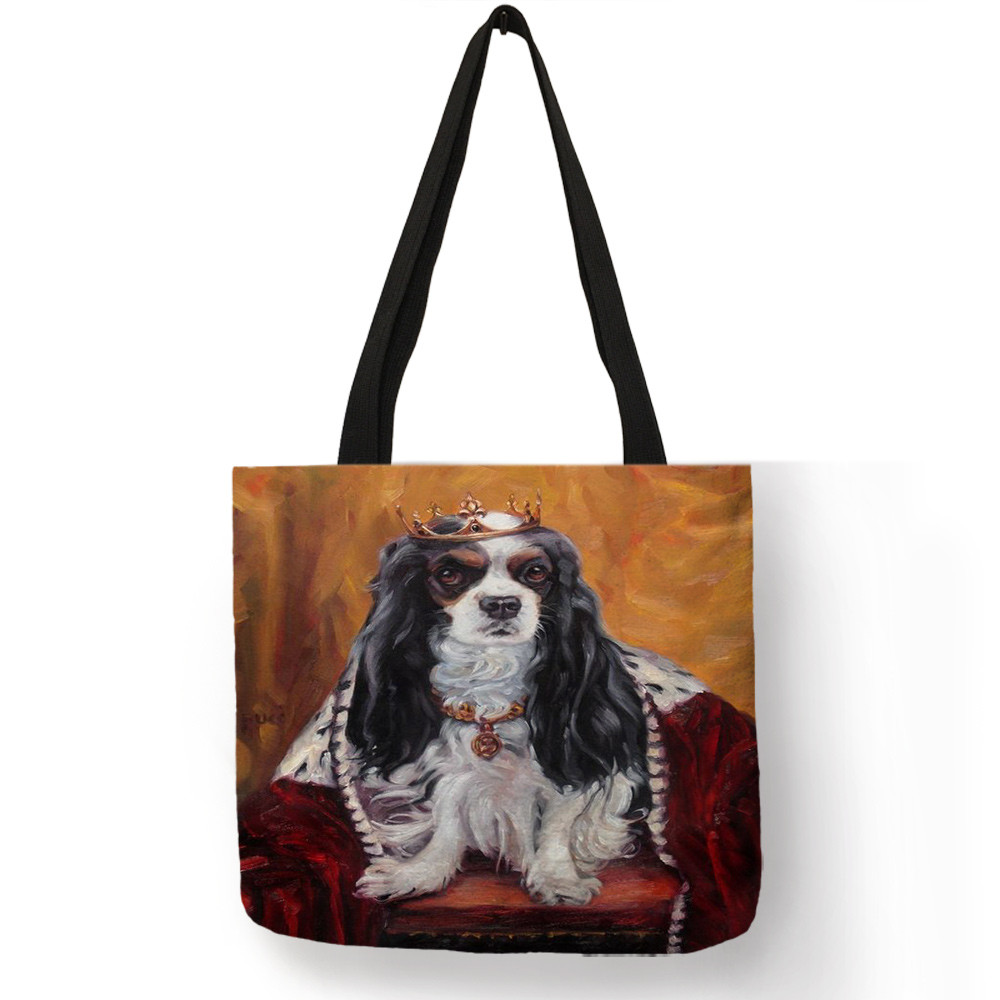 Vrouwen Handtas Charles Spaniel Olieverf Print Tote Bag Lady Meisjes Office School Travel Schoudertas Herbruikbare Boodschappentassen: 002