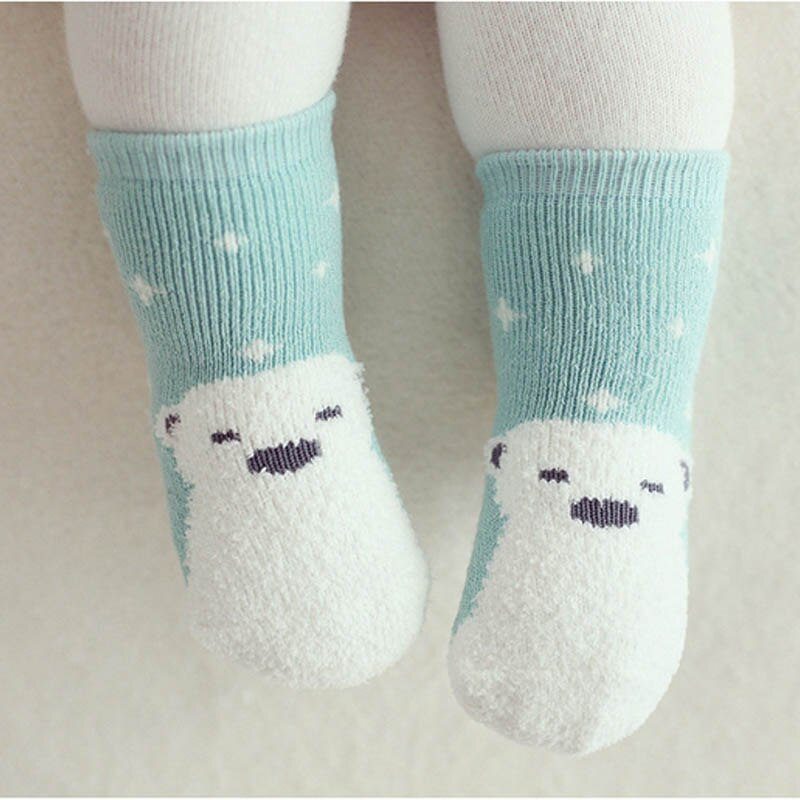 Meias para meninas meninos bonito dos desenhos animados pinguim urso de algodão quente crianças meias de inverno anti-deslizamento sola de borracha meias do bebê crianças meias