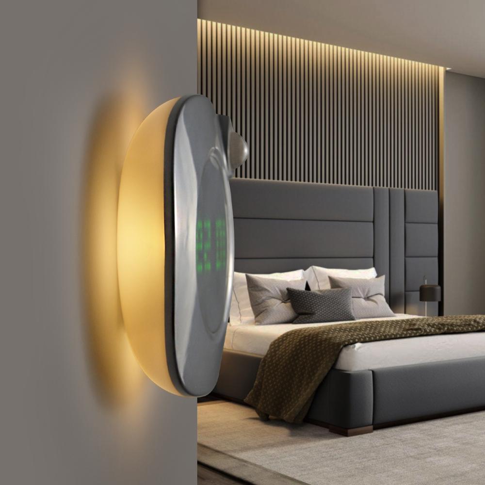 PIR Bewegung Sensor LED Nacht licht Mit Digital Zeit Wanduhr USB Aufladbare LED Zauberstab lampe Für Schlafzimmer Badezimmer Dekoration