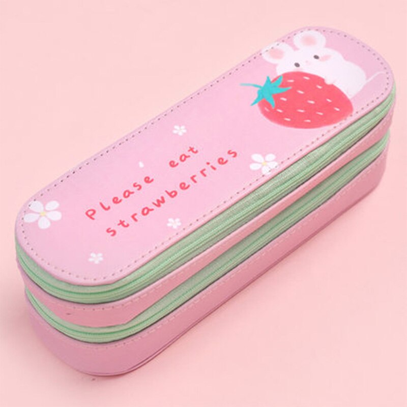 double Pencil CaseLarge Capacity School Pen Case Supplies Pencil Bag School Box Pencils Pouch Stationery: pink