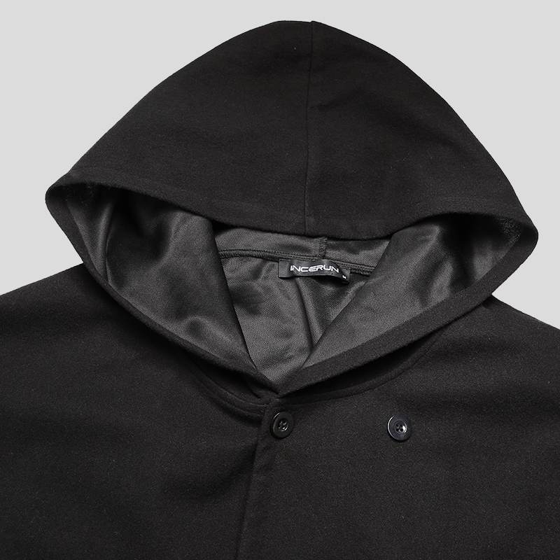 Incerun Mode Mannen Mantel Capes Effen Kleur Punk Jassen Hooded Double Breasted Trench Losse Streetwear Mannen Poncho Bovenkleding