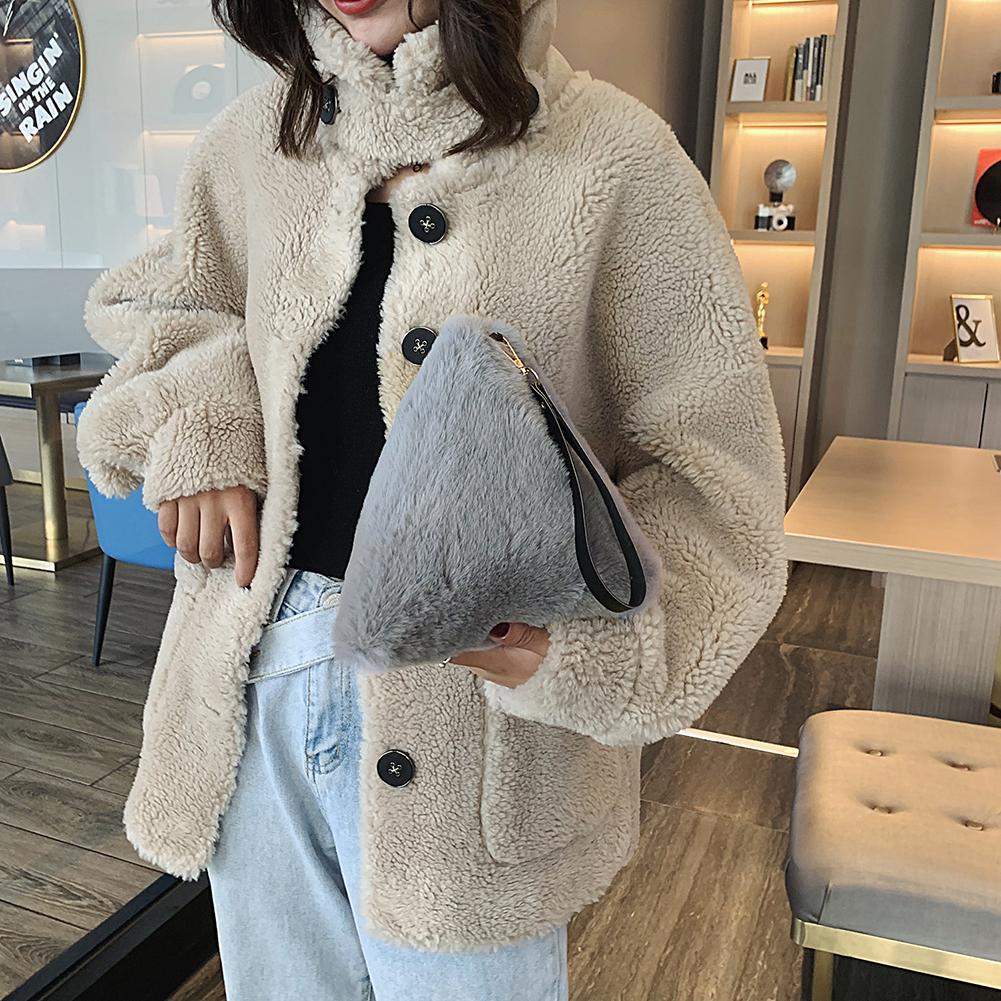 Mode Handtassen Bekwame Productie Vrouwen Driehoek Clutch Bag Pluche Leuke Handtas Dame Effen Kleur Dagelijkse Kleine Portemonnee