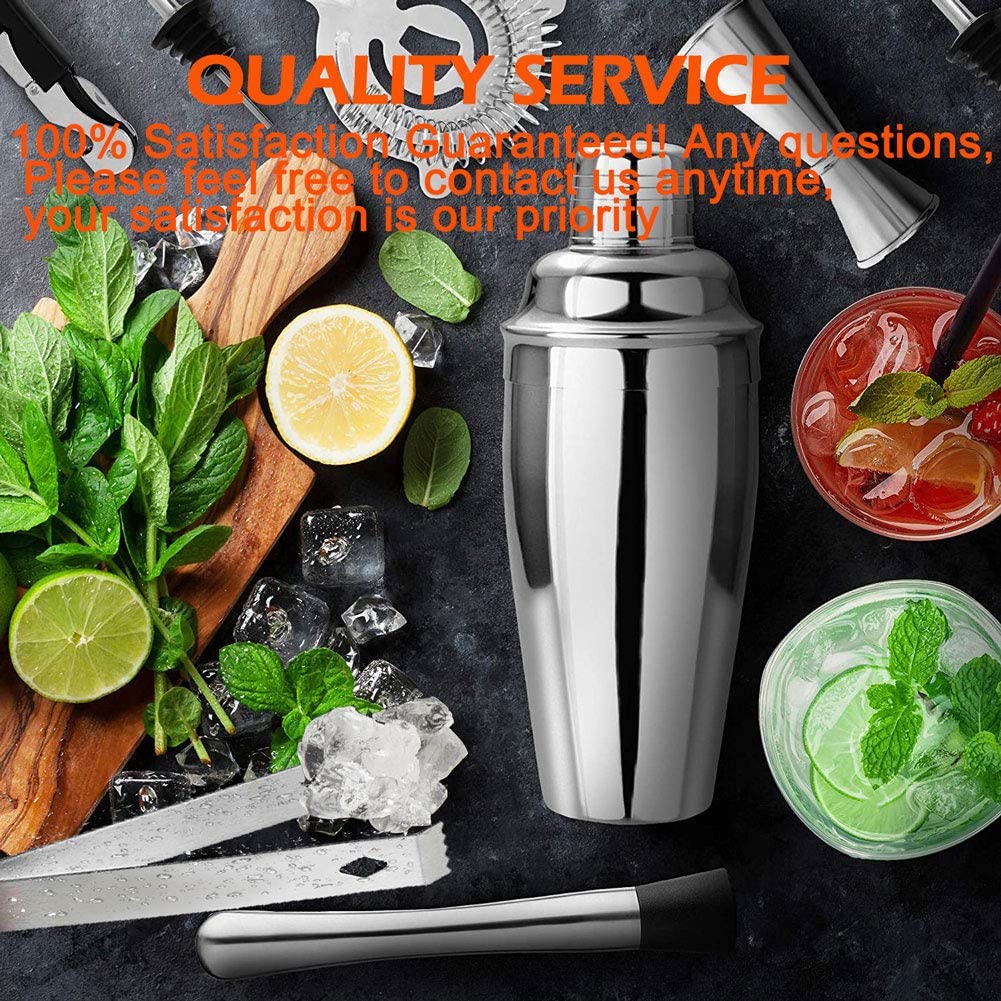 Cocktail Shaker Bar Set - Brushed Stainless Steel 14 Piece Bar Tool Kit for the Home Bar