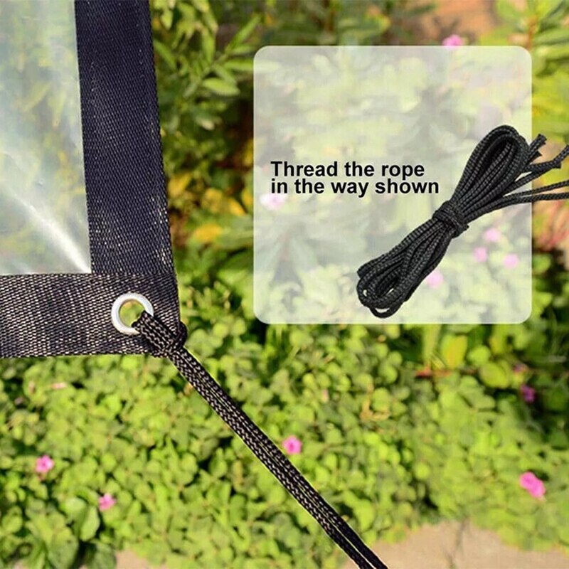 Lona transparente impermeable con ojales y correas de lona