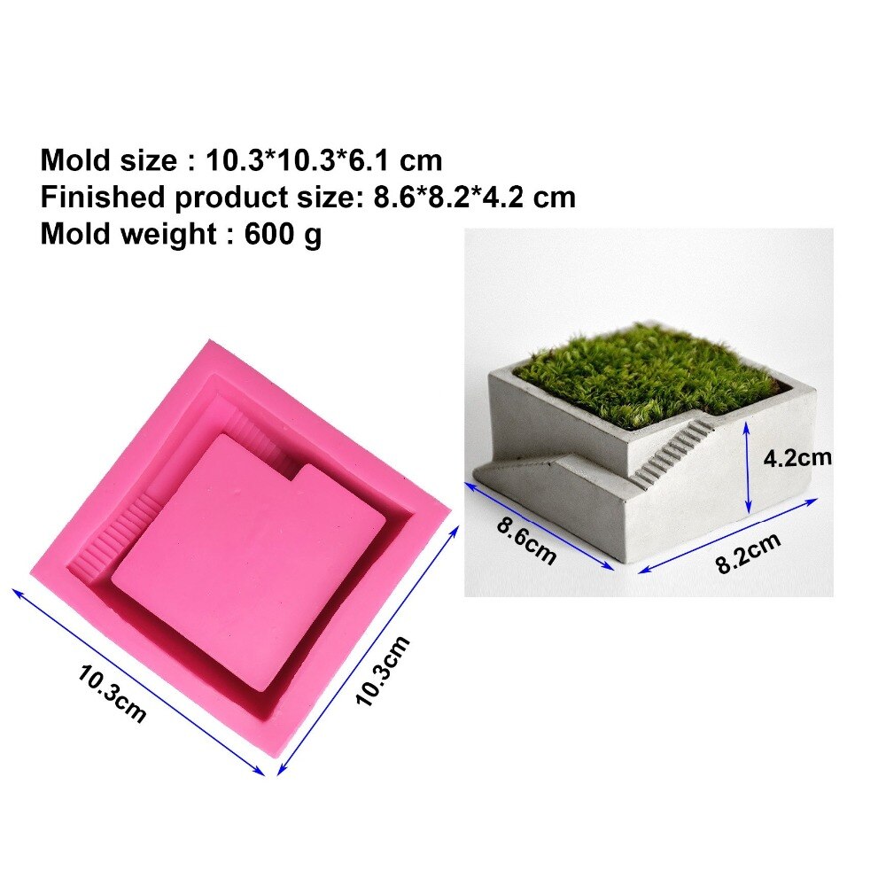 Square Building With Stairs Shape Concrete Silicone Mold Cement Clay Crafts Succulent Plants Pot Gypsum Plaster Silicone Molds