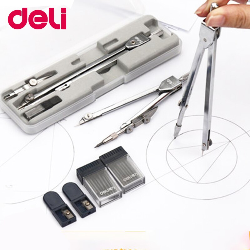 Deli Stainless Steel Multifunctional Drafting Drawing Compass/Lead Core Math Geometry Circles Tool Durable Supplies 8600/8601