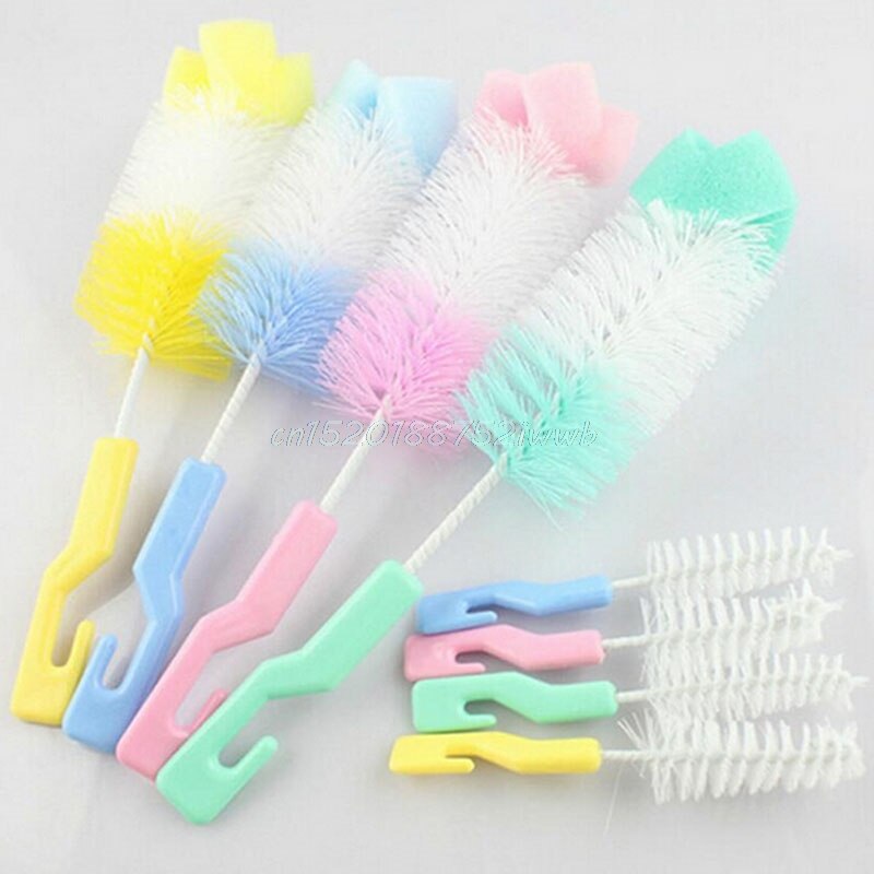 2Pcs Sponge Plastic 360 Degree Cup Water Cup Cleaning Milk Bottle Brushes Cleaner + Pacifier Brush Sponge Brush