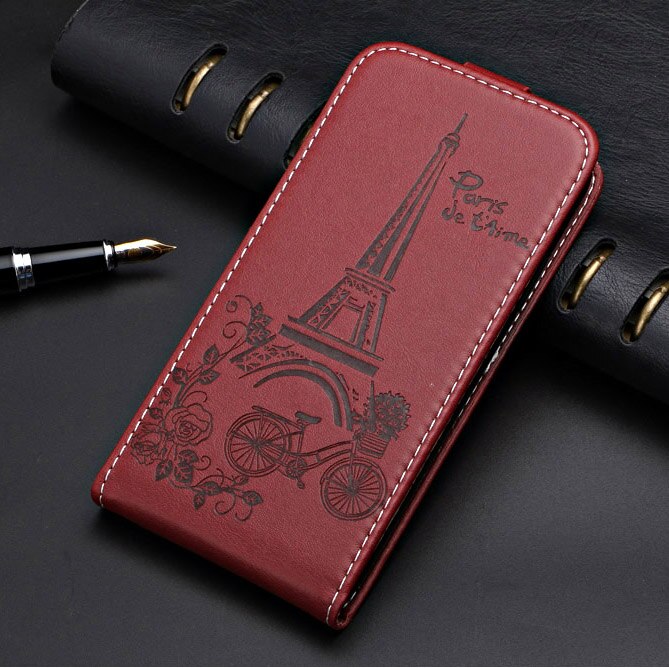 Leather Vintage Flip Case For Samsung Galaxy J3 ) J310 J320 Cover PU Leather Plain Cute Phone Bag Fundas: tower winered