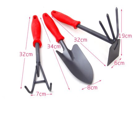 Spade Shovel Harrow Set Gardening Tools Potted Plants Maintenance Suit With Wooden Handle Garden Tool.: Red