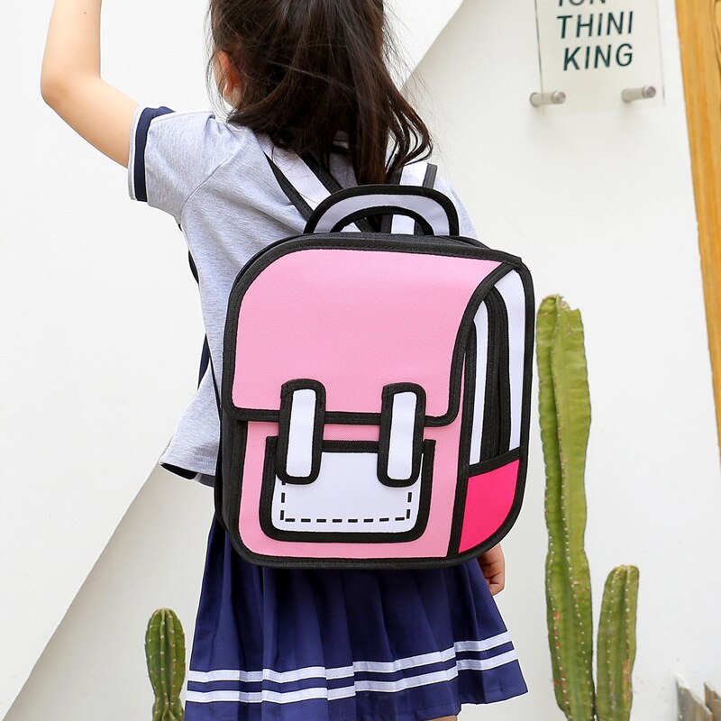 2D Drawing Cartoon Back Bag Comic Women Backpacks Brand Girl School Bags Kindergarten Backpack Kids Bookbags