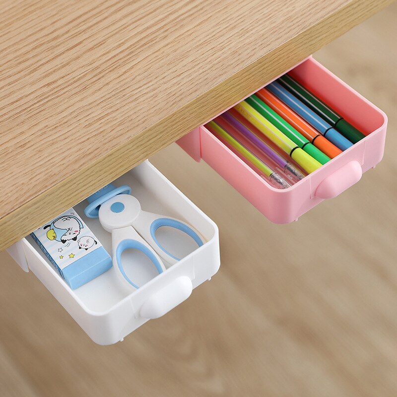 Wall-mounted Hidden Table Under Paste Desk Drawer Organizer Pen Stationery Storage Box Case Desk Drawer Box Kitchen Cocina