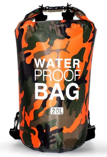 PVC Waterproof Dry Bag 10L 20L Camo Outdoor Diving Foldable Man Women Beach Swimming Bag Rafting River Ocean backpack: 20L Orange