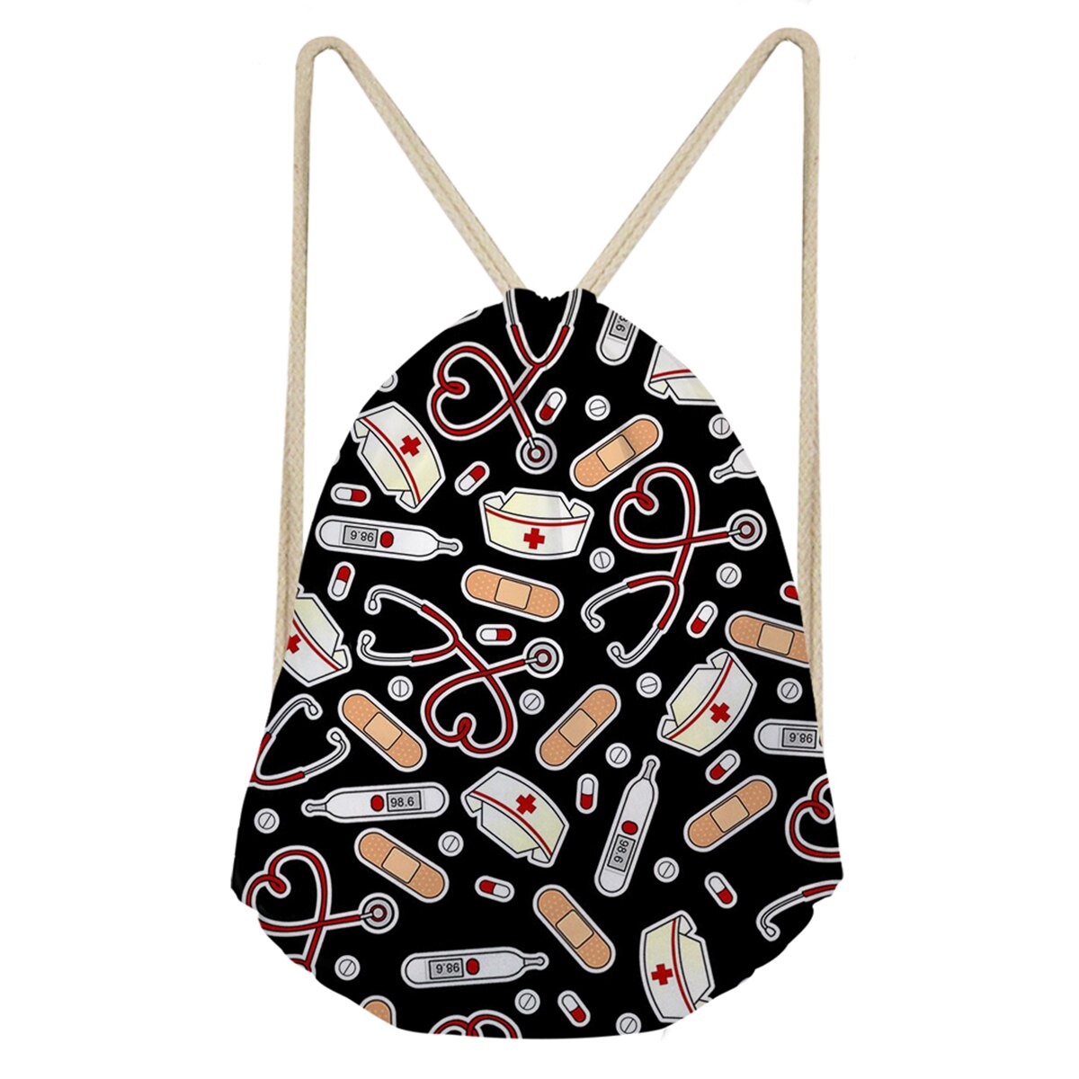 Verpleegster meisjes print trekkoord tas cartoon casual vrouwen fitness schouders rugzak lichte boodschappentassen zachte mochila: Blauw