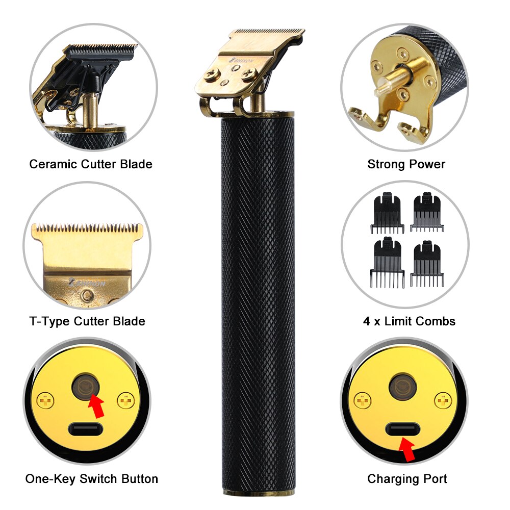0mm T-Type Ceramic Blade Men Electric Hair Clipper Hair Trimmer USB Rechargeable Hair Cutter Machine Edge Outliner