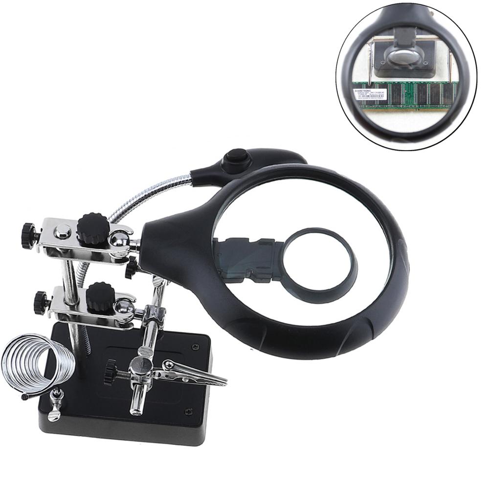 Welding Magnifying Glass lens Rework Stand Holder 3.5X-12X Desktop Magnifier with LED Light Third Hand Soldering Repair