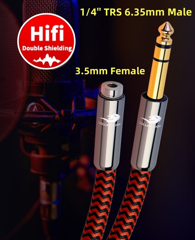 1/4 -tums trs 6.35mm -hane  to 3.5mm -hona jack stereoljudkabel för mixerförstärkare gitarr piano hörlursadapter skärmade sladdar