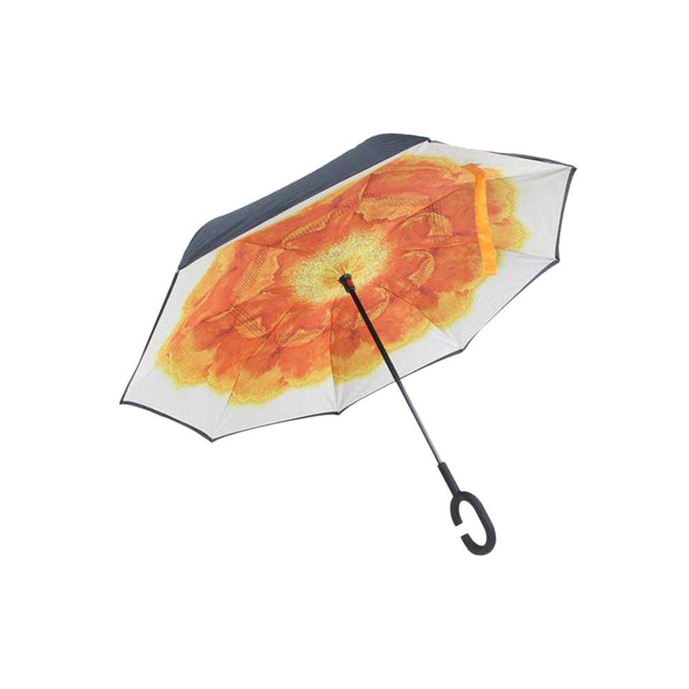 Windproof Reverse Folding Double Layer Inverted Chuva Umbrella Self Stand Rain Protection C-Hook Hands For Car: H