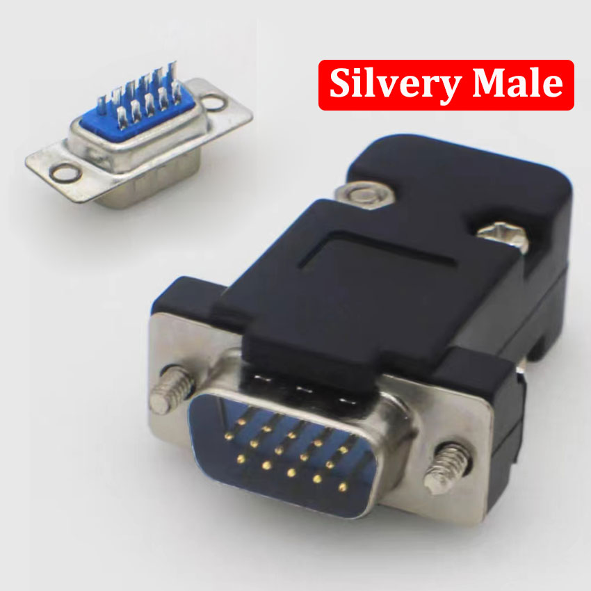 Conector adaptador DB15 de enchufe de soldadura VGA, conector DB15 hembra y macho, puerto D Sub HDB15, enchufe de 3 filas y 15 pines, interfaz de vídeo de ordenador: Oro
