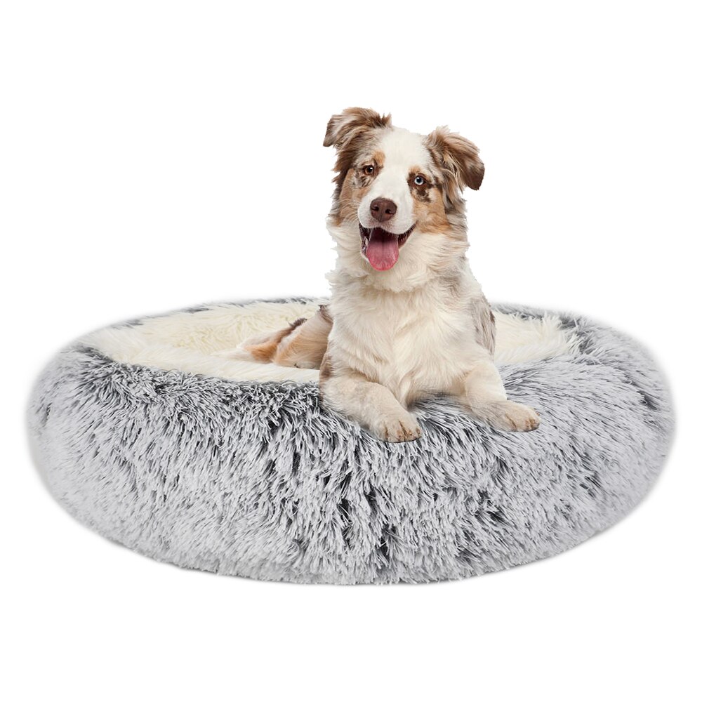 Beruhigende Hund Bett Katze Haus Krapfen Haustier Bett Flauschigen Plüsch Selbst Erwärmung Runde Kissen Anti Angst Zwinger Matten für Kleine große Hunde