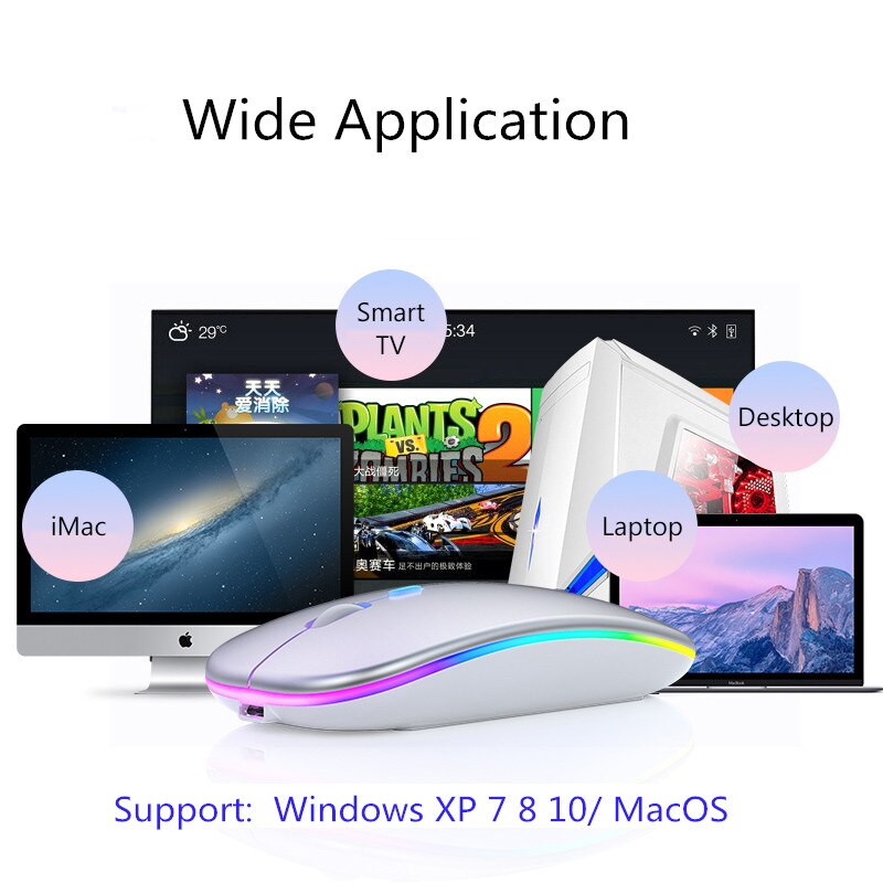 Wireless Mouse RGB Mouse Wireless Rechargeable Computer Mause Silent Ergonomic LED Mice USB Optical Backlit Mouse for Laptop PC