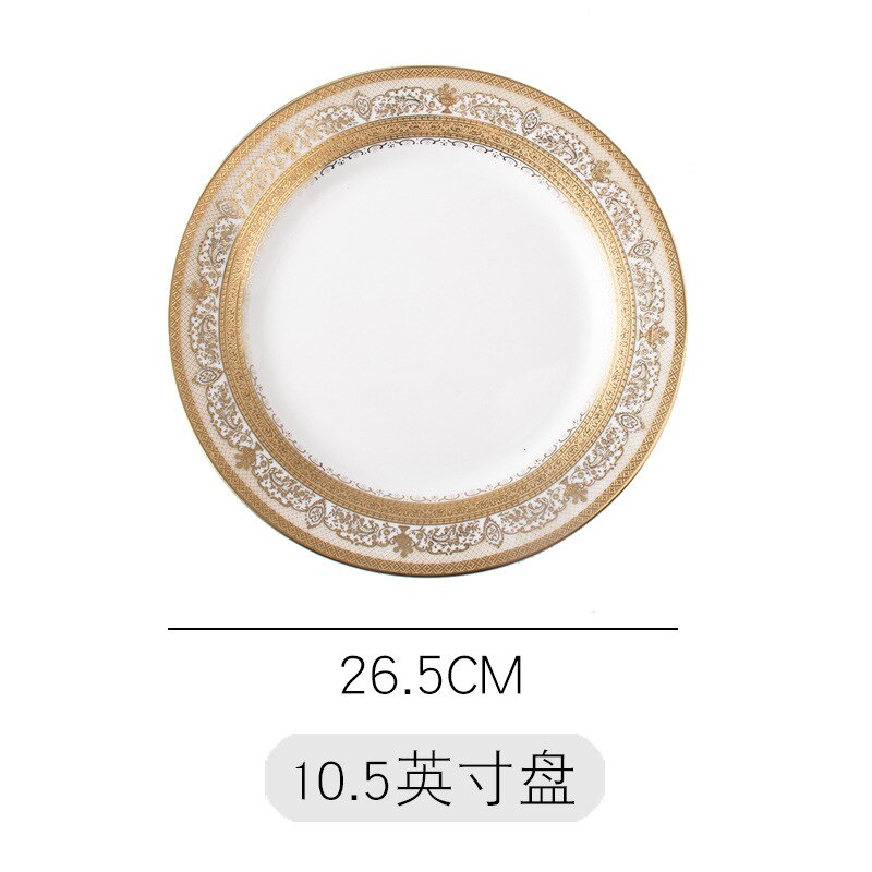 Vaisselle or bord assiette ensemble de luxe cuisine en céramique Restaurant placement nordique Style Steak Western pâtes assiettes Plates: 10.5 inch plate D