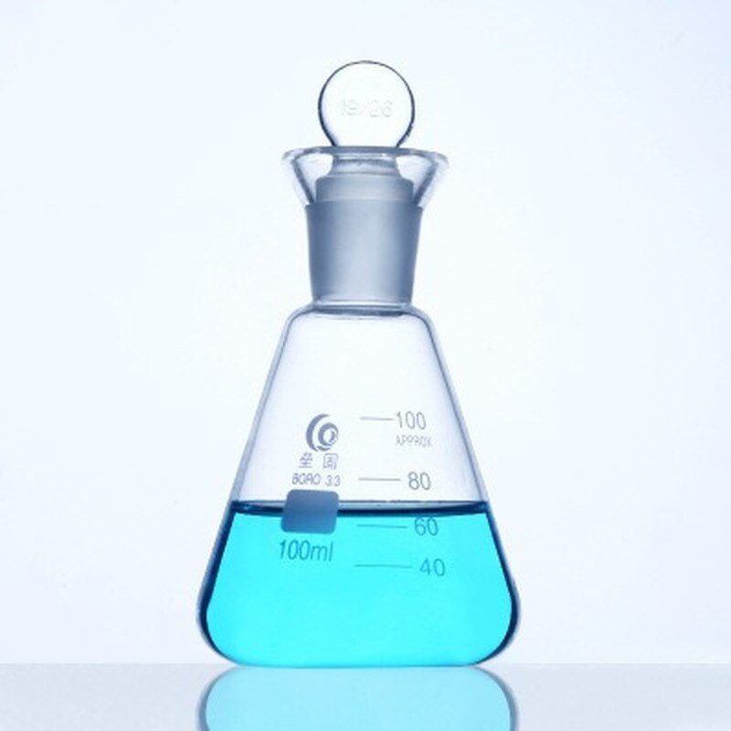 Frasco cónico de vidro com rolha de vidro moído 50-1000ml de vidro de borosilicato erlenmeyer