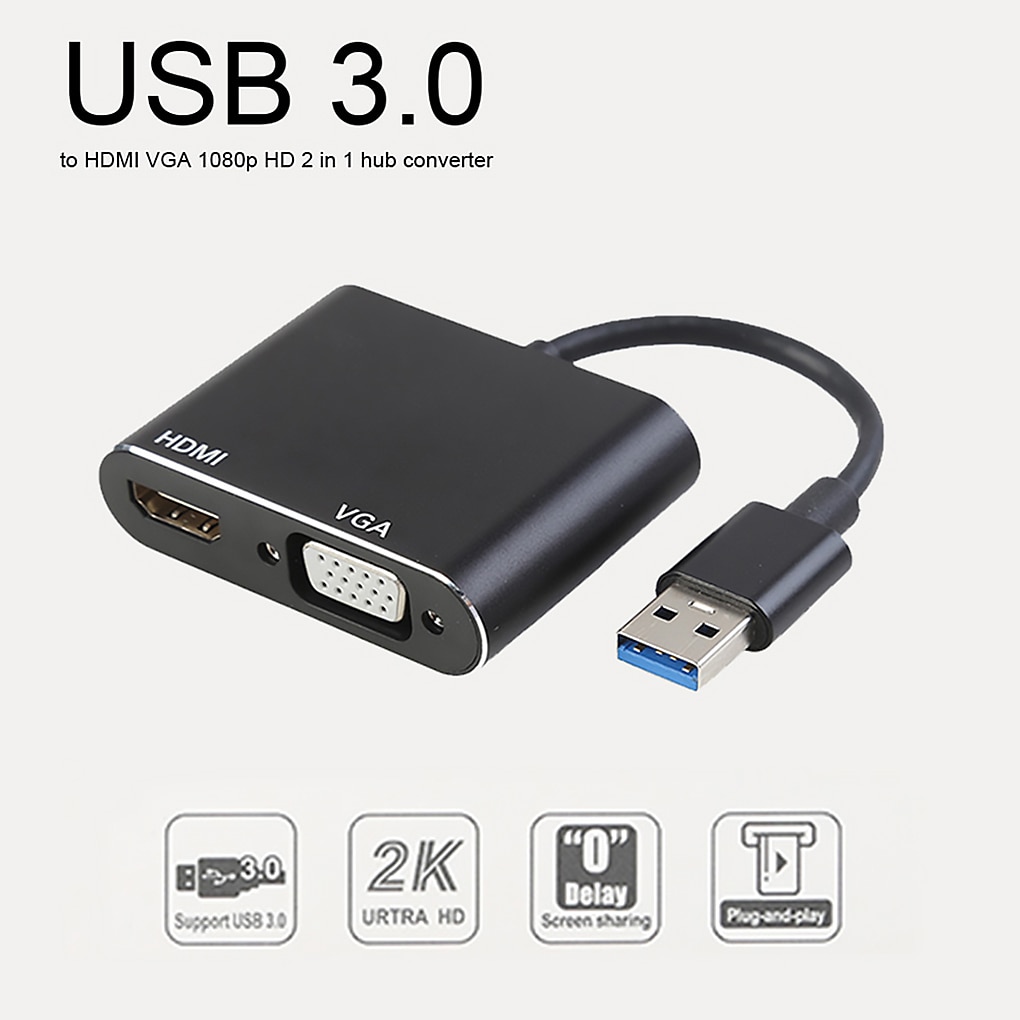 USB 3.0 To HDMI VGA Adapter HD 1080P Multi-Display Adapter 2 In1 USB to HDMI Converter Audio Video Cable For Computer HDTV Box