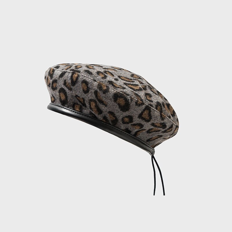 Béret léopard pour femmes, décoration de fête en plein air, multifonction, chapeau de loisirs à dessus plat, 56-58cm, casquette à la: Leopard Brown