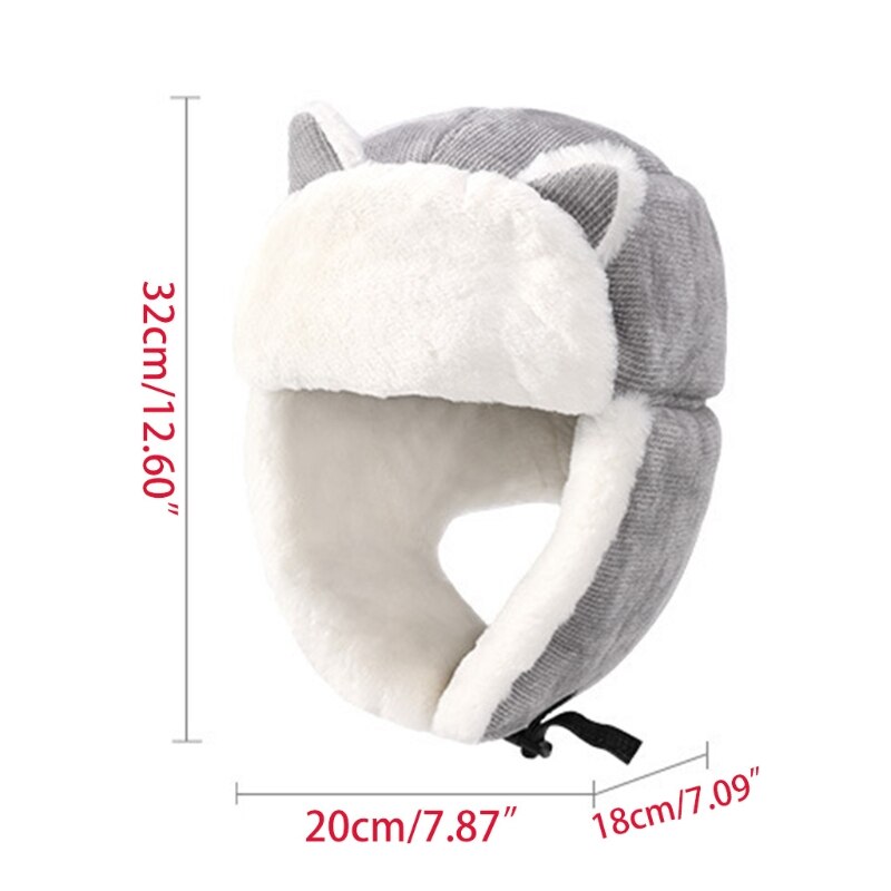 Women Winter Plush Lining Trapper Hat Cute Cat Ears Thermal Warm Earflap Cap